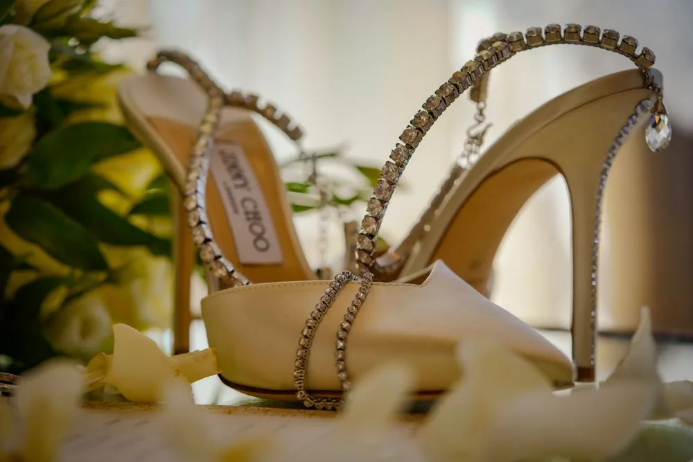 Crystal bridal shoes detail — Maximus Visions wedding photography, New Jersey & New York City
